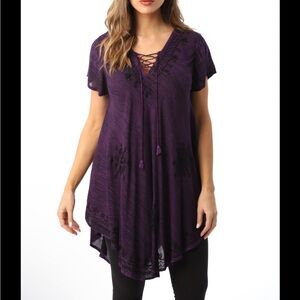 Riviera Sun Lace-Up boho Tunic Top / Dress with Embroidery Xl NWT